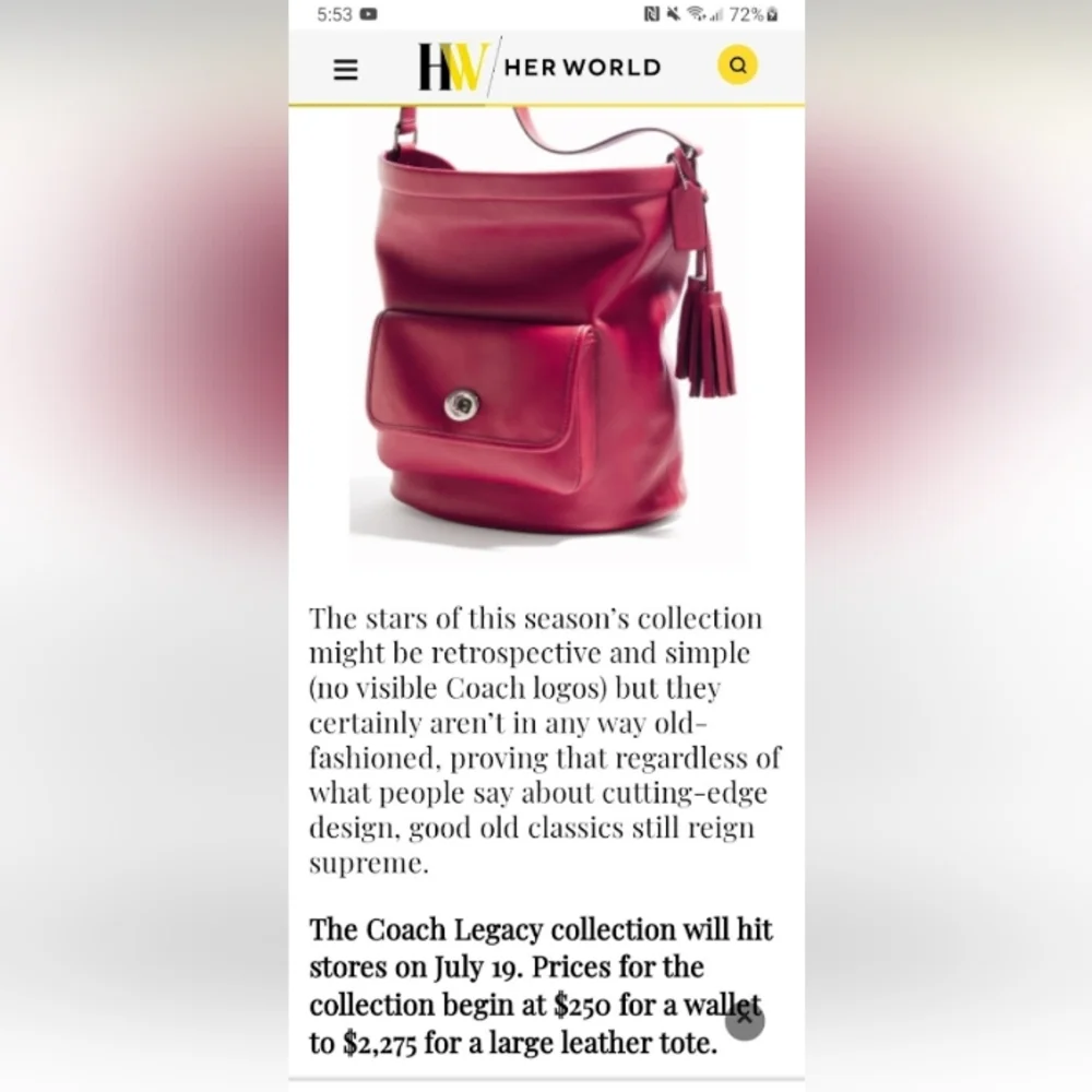 Coach’s Legacy Fall 2012 Collection Bonnie Cashin Archival Classic, Bucket Bag